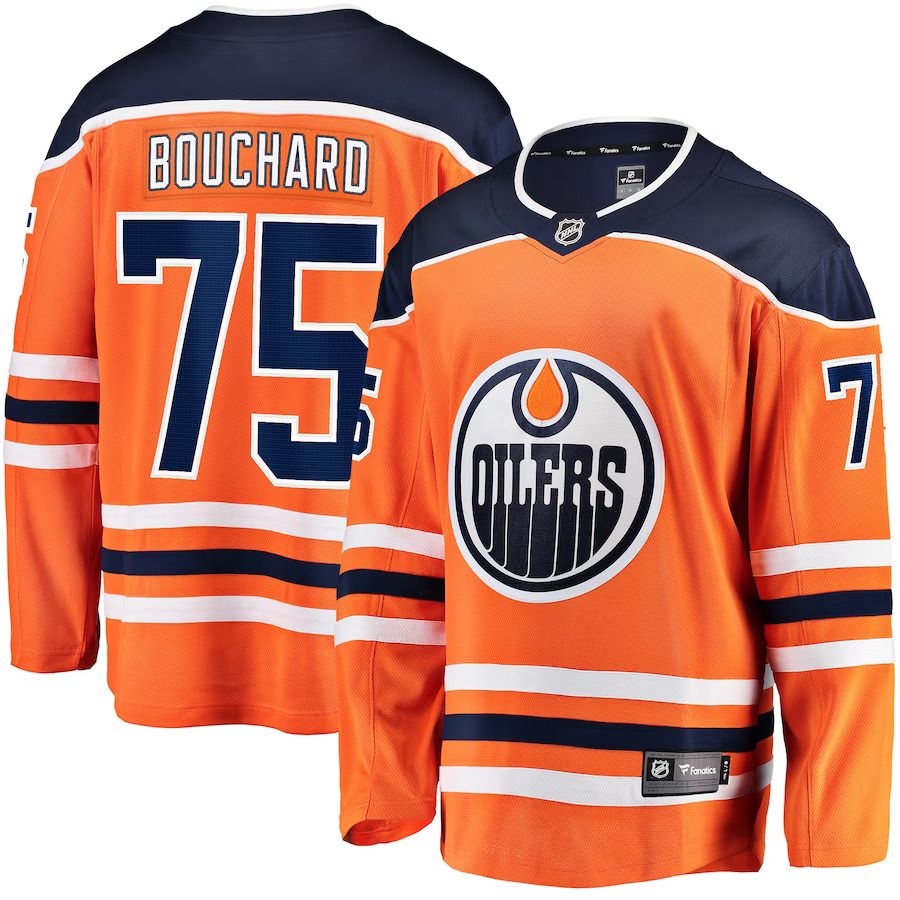 Men Edmonton Oilers #75 Evan Bouchard Fanatics Branded Orange Home Breakaway Player NHL Jersey->edmonton oilers->NHL Jersey
